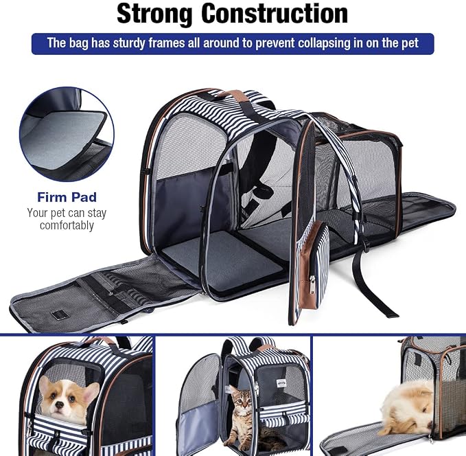 Large Cat Backpack Carrier Expandable Pet Carrier Backpack for Small Dogs Medium Cats Fit Up to 18 Lbs, Dog Carrier Backpack,Puppy Backpack Carrier, Striped