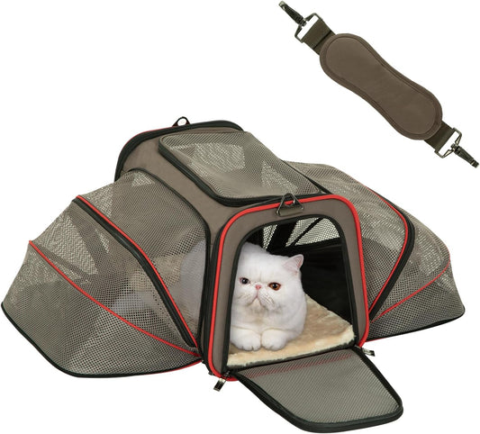 Petsfit Airline Approved Expandable Large Cat Carrier Small Dog Carrier, 17" x 11" x 11" Collapsible Portable Soft-Sided Airplane Pet Carrier Bag with Two Extension, Fit for Outdoor Use