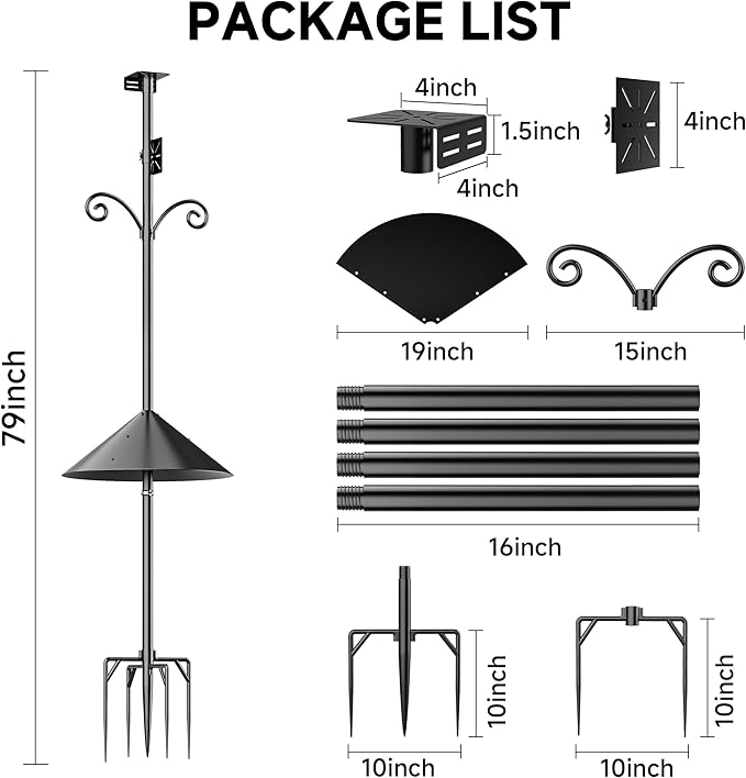 Uoveya Smart Bird Feeder Pole Stand with Proof Squirrel Baffle - Dia 1 Inch Bird House Pole Mount 79", Double Shepherds Hooks Component, Install 2 Bird Houses, Feeding Station for Outdoors Heavy Duty