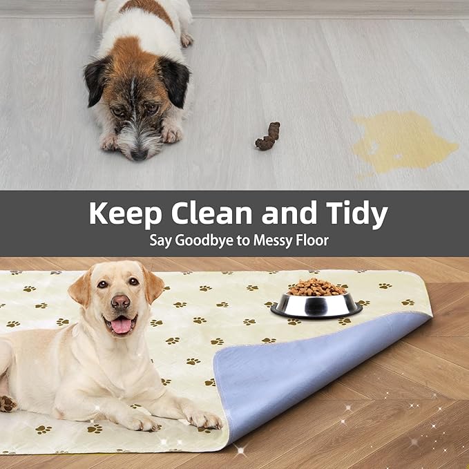 PUPTECK Washable Pee Pads for Dogs - Waterproof Reusable Puppy Potty Training Pads Whelping Mat - Fast Absorption Non-Slip Pet Food Feeding Mat (Beige, 24x36 Inch (Pack of 4))