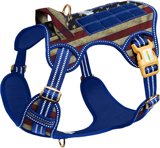 Homapet. Tactical Dog Harness with Dual Leash Attachment Points, Adjustable and Reflective Military Grade Dog Vest with Comfort Control Handle (Us Flag, XXL)