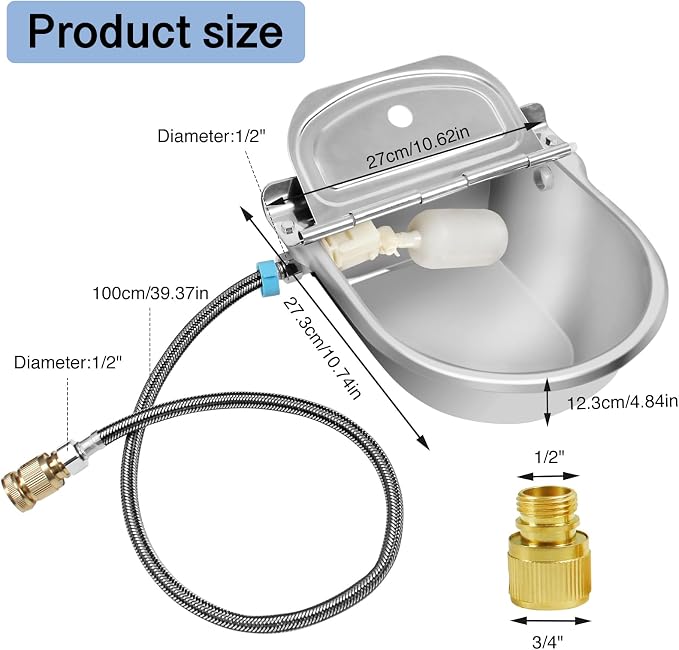 Automatic Water Dispenser for Dog, Stainless Steel Dog Water Bowl Dispenser with 2 Float Valves