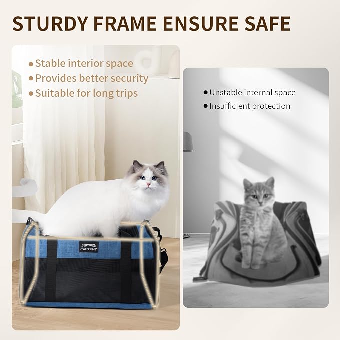 Pet Carrier Airline Approved, Soft Sided Cat Carrier for Small Pets up to 13 lbs, TSA Approved Dog Travel Bag, Portable Soft Sided Pet Carrier for Kittens and Puppies (Blue, Travel Litter Box)