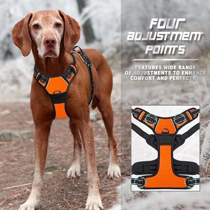 BARKBAY Dog Harness No Pull for Large Dogs Front Back Clips,Dog Vest | Soft Padded No Choke With Handle,Easy On&Off,Adjustable Reflective For Walking Training Running(Orange,XL)