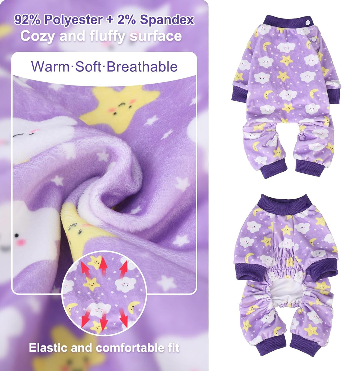 BEAUTYZOO Dog Pajamas Medium Sized Dog, Summer Doggie Pajamas for Boy Girl, Soft Strechy Cotton Puppy Pjs Jammies Onesies for Men Women, Pet Jumpsuit Body Suit Cat Apparel Clothes, Purple M