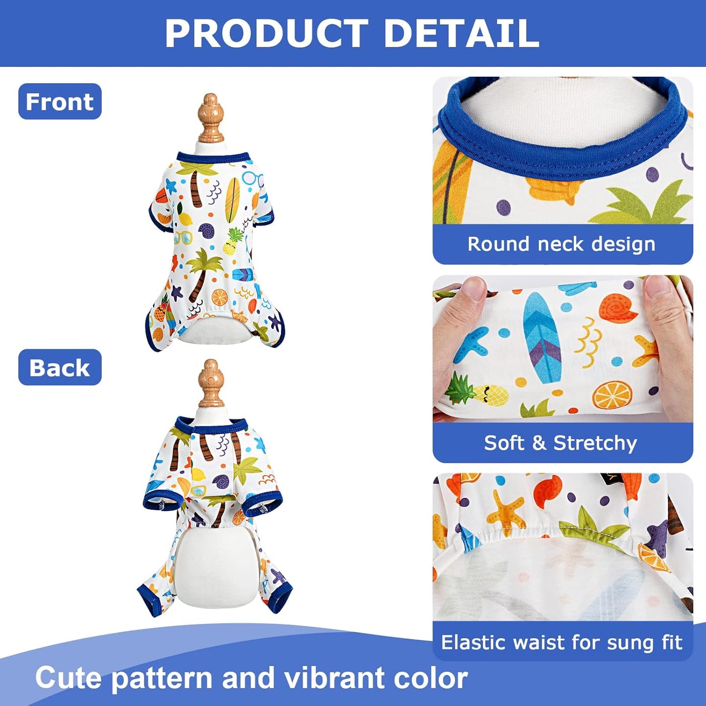 Dog Pajamas Pjs Fall Summer Dog Clothes for Small Dogs Girl - Boy - Medium Size Dogs, Soft Stretchy Puppy Clothes Doggie Onesies Cat Pet Jammies Outfit (Beach, Large)
