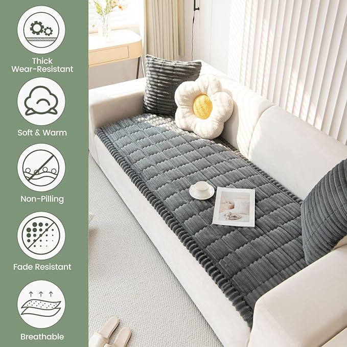 OTOB Couch Cover for Dogs Washable, Non Slip Funny Pet Couch Covers Sofa Slipcovers Cushion Mat, Plush Soft Cozy Pet Friendly Furniture Protector, All Seasons (Dark Gray, 23.6" x 47.2")