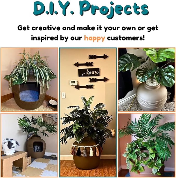 Good Pet Stuff Original Hidden Litter Box Planter, Decorative Cat Litter Enclosure with Carbon Filter, Artificial Palm Plant, Upgraded Design, Easy Clean Litter Tray, Essentials Kit, Mocha Brown
