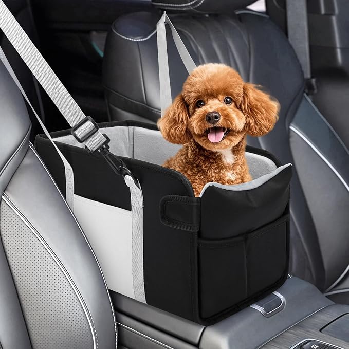Portable Dog Car Seat for Small Dogs, Puppy Car Seat, Black&White | Booster Seat With Safety Leash & Adjustable Straps Keeps Small Dogs Secure. Removable Washable Cushion. Fits Most Cars.