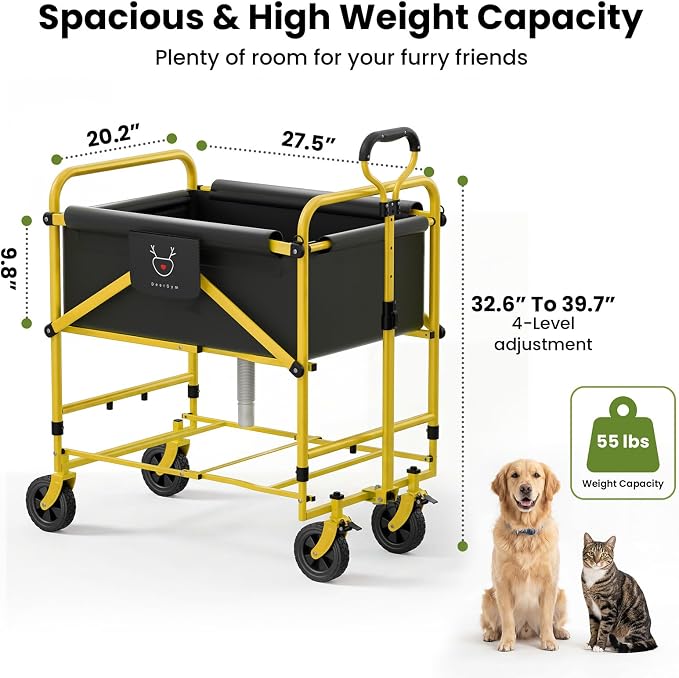 Foldable Dog Bath Cart for Dirty Outdoor Dogs,Adjustable Height pet Bath Cart for Small and Medium Dogs(5-55 lbs) and Cats,Four-Wheel Bathing Cart with Brake,No Need to Carry Your Muddy Pup Home