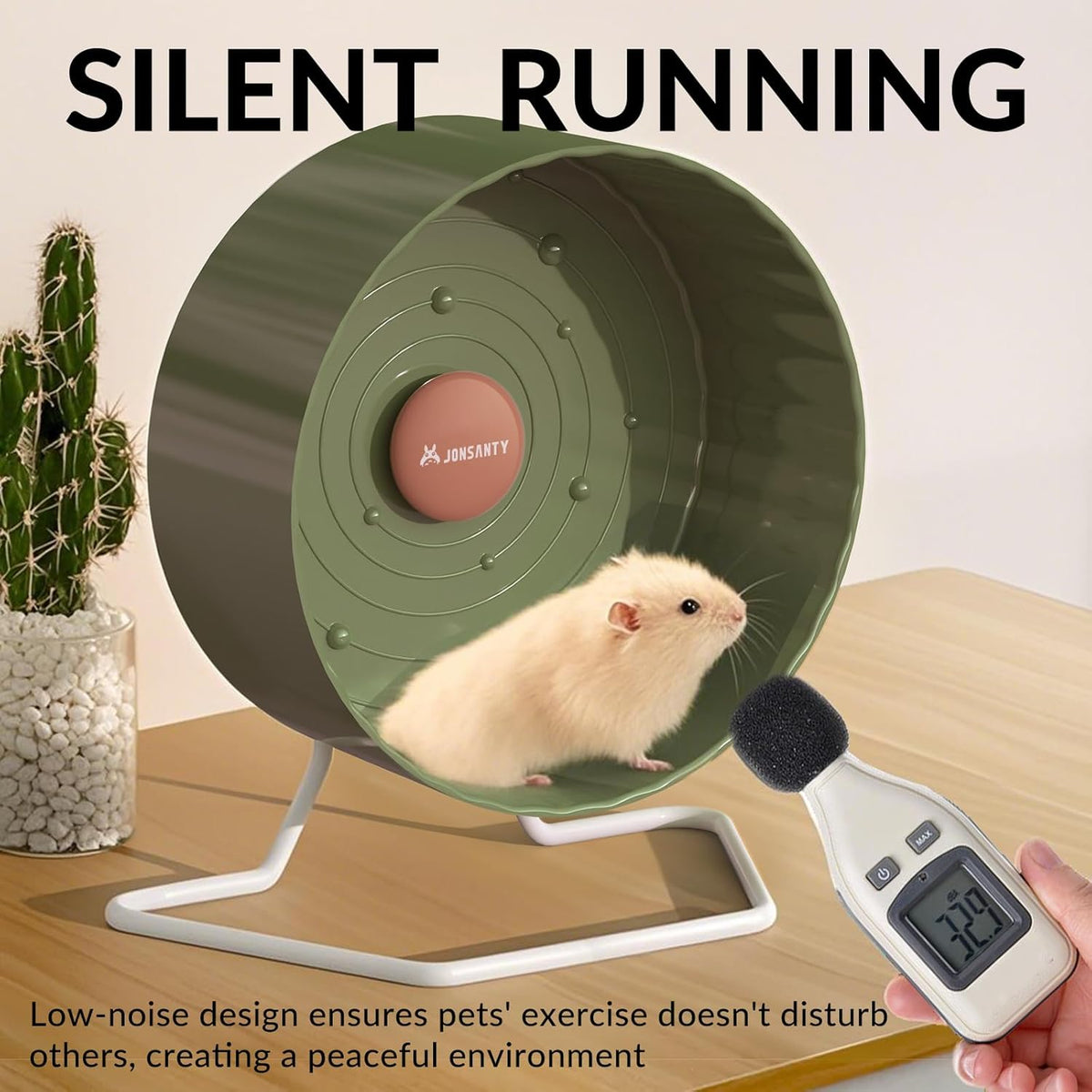 8.4" Silent Hamster Wheel, Non-Slip Track, Exercise, Release Stress, Relieve Anxiety, Adjustable Height Stand, for Syrian Dwarf Hamster, Gerbil, Mice, Other Small Medium Sized Pets, Green