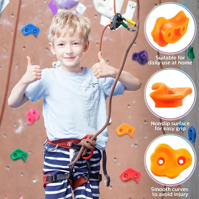 Meooeck 72 Pcs Kids Rock Wall Climbing Holds Set Colorful Grips with Mounting Screws and Hardware for DIY Indoor Outdoor Backyard Playground Back to School Birthday Gift(Classic Color)