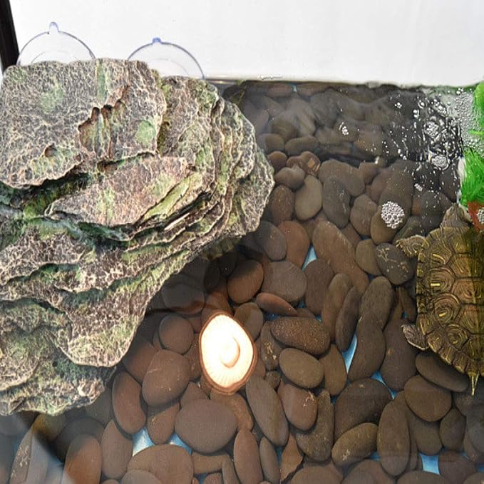 kathson Turtle Basking Platform Baby Tortoise Climbing Ramp Shale Reptiles Dock Resting Terrace Stone Small Aquarium Ornament Rock Landscaping Decoration for Frogs Newts (Large size:7.1”Lx6.3”Wx2.7”H)