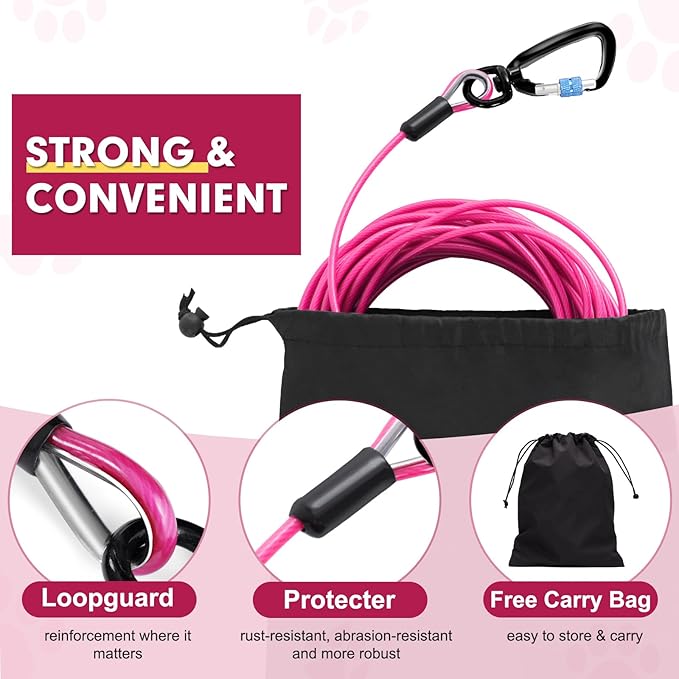 Snagle Paw Dog Tie Out Cable 15FT,Heavy Duty Dog Leads for Yard with Shock Absorbing Spring & Swivel Hook,Leash Cable for Outdoor Camping,Dog Line for Small Large Dogs,withstand 1000LBS Break Strength