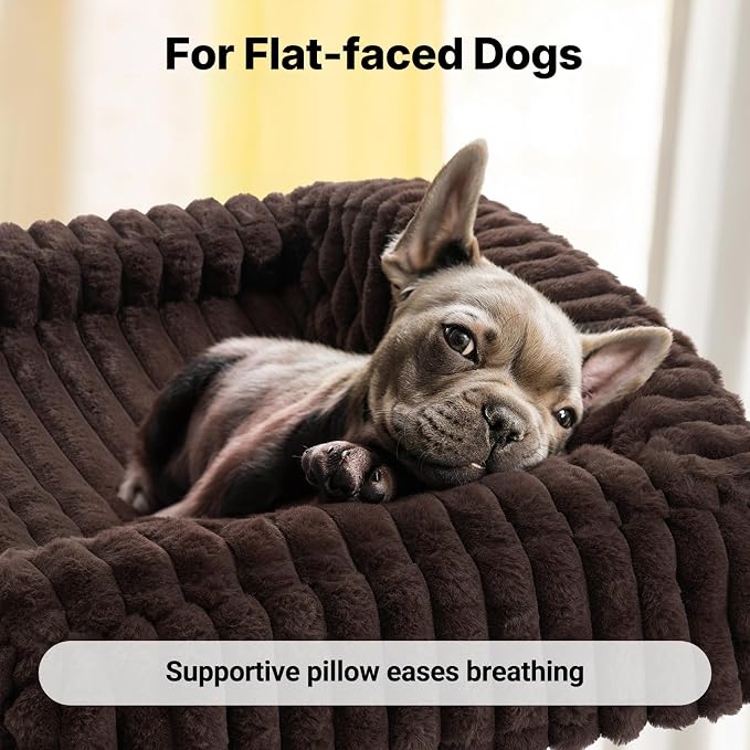 Veehoo Elevated Dog Bed with Bolster Cushion, Fluffy Plush Dog Couch Beds for Small Dogs, Cats, Washable Raised Pet Cot with Non-Slip Feet for Indoor or Patios Use, 24 x 18 Inches, Brown