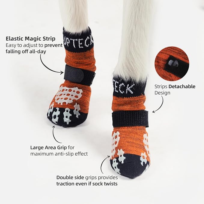 PUPTECK Anti-Slip Dog Socks with Double Sides Grips for Small Medium Large Dogs Hardwood Floors Prevents Licking, Dog Shoes for Hot Pavement Traction Control Paw Protector for Senior Dogs