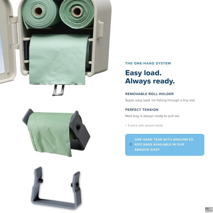 Indoor/Outdoor Dog Poop Bag Dispenser Wall Mount (Khaki), Includes 3 Sample Rolls of Waste Bags, Easy Setup Dog Poop Station