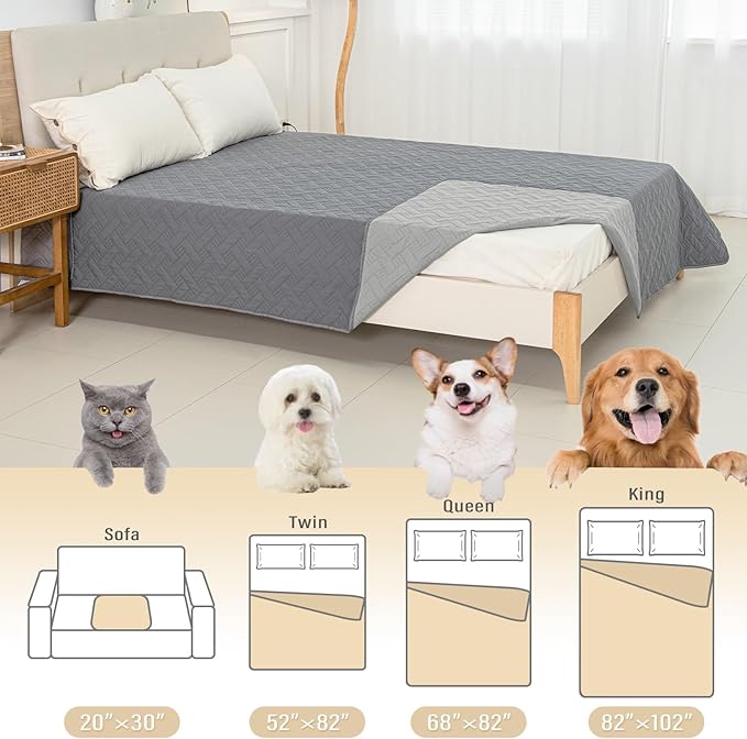 BOCTOPUG Dog Bed Cover for Pets - Blankets Rug Pads for Couch Protection Waterproof Bed Covers Dog Blanket Furniture Protector Reusable Changing Pad (Dark Grey+Light Grey, 20"x30")