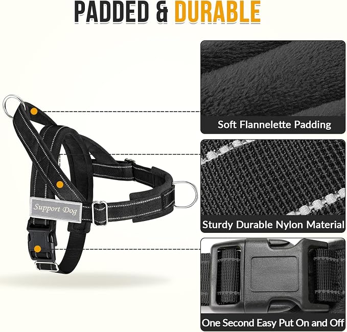 SlowTon No Pull Dog Harness with Front Clip - Heavy Duty, Soft Padded | Neck & Chest Adjustable, Tactical Pet Vest and Leash Set for Large Medium Sized Dogs, for Easy Walk & Training, Black L