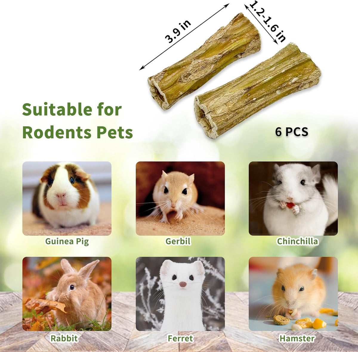 Fhiny Rabbit Chew Toys, 6 PCS 3.9" Natural Papaya Wood Chew Sticks Guinea Pig Treats for Dental Care Bunny Treats for Rabbits Small Pet Molar Snacks for Bunny Guinea Pig Chinchilla Hamster Gerbil