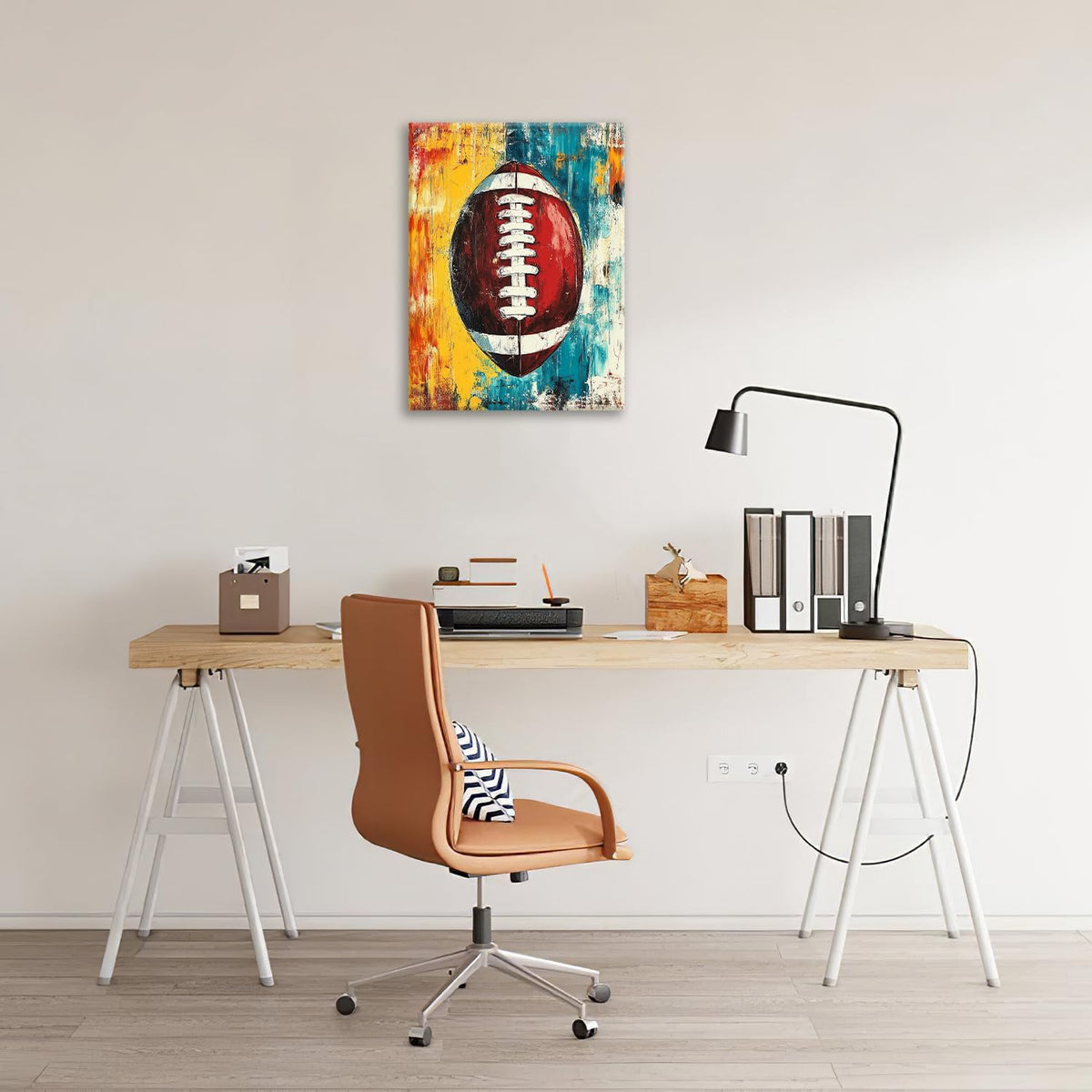 Graffiti Football Bathroom Pictures Wall Art, Rugby Sport Bathroom Wall Decor, Colorful Football Framed Painting Canvas Artwork for Bedroom Living Room Decorations 16"L x 12"W