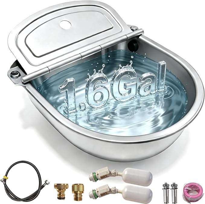 Automatic Water Bowl 304 Stainless Steel Pet Water Dispenser Dog Feeder Waterer for Large Dogs with 40" Steel Hose, 2 Float Valve, Copper Connector Adapter, 2 Bolts (Without Drainage Hole)