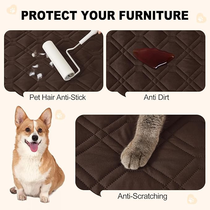 Smiry Reversible Waterproof Couch Covers for Sofa, Washable Dogs Couch Covers for 3 Cushion Sofa Pet Friendly, Water Resistant Furniture Protector Slipcover, Geometric (52"x82", Chocolate/Dark Grey)