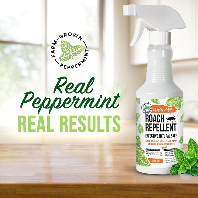 Mighty Mint Peppermint Oil Roach Repellent Spray – Natural Cockroach Killer for Indoor & Outdoor Use – Plant-Based Insect & Pest Control – 16 oz