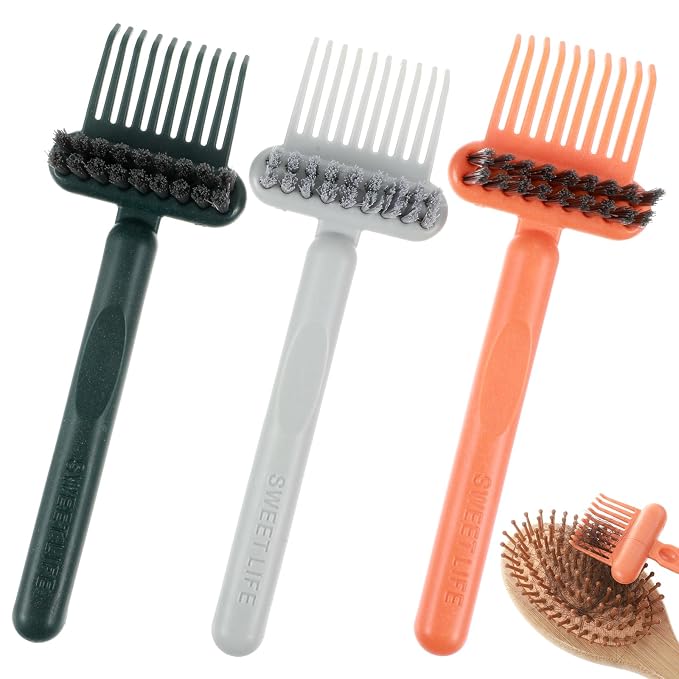 3PCS Hair Brush Cleaning Tool, 2-In-1 Comb Cleaner with Pick and Bristles, Effective Hairbrush Cleaner Small and Portable Suitable for Home Salon Travel Use, Comb Brush for Women (Gray, Green, Orange)