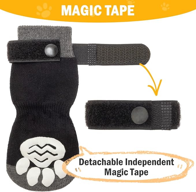 PUPTECK Anti-Slip Dog Socks with Double Sides Grips for Small Medium Large Dogs Hardwood Floors Prevents Licking, Dog Shoes for Hot Pavement Traction Control Paw Protector for Senior Dogs,Golden Paw M