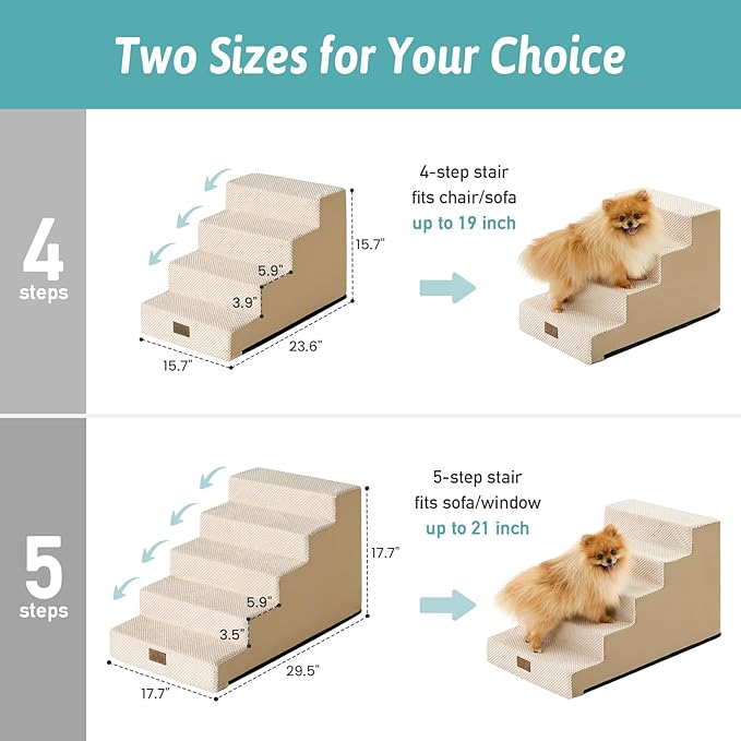 Dog Stairs for Small Dogs 15.7" H, 4-Step Gentle Incline Pet Step for Couch Sofa, Non-Slip Right-Angle Dog Ramp for Puppy Doggie Senior Cats, 15.7x23.6x15.7 Inch, Beige