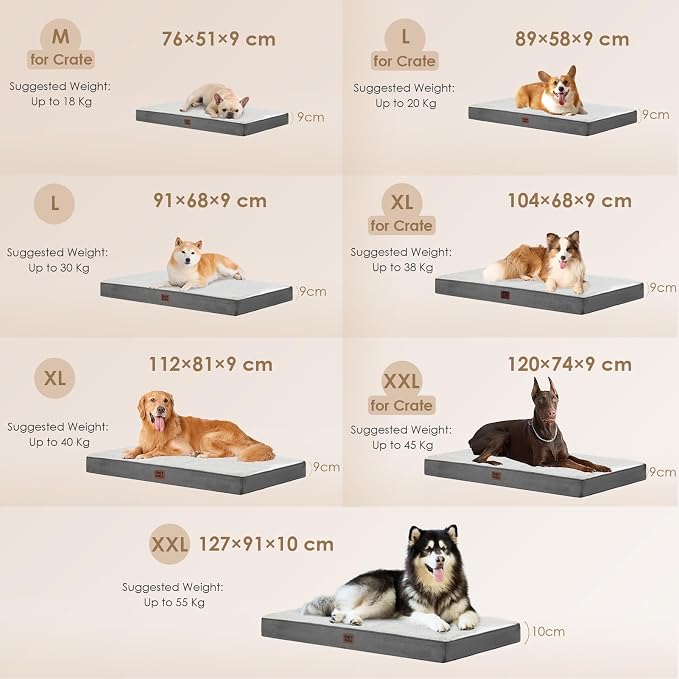 EHEYCIGA Orthopedic Dog Bed Large with Removable Washable Cover, 35IN Beige | Egg Crate Foam Support, Durable Oxford fabric, Non-Slip Bottom, Machine Washable, Soft Waterproof Plush Pet Bed Mat For Crate