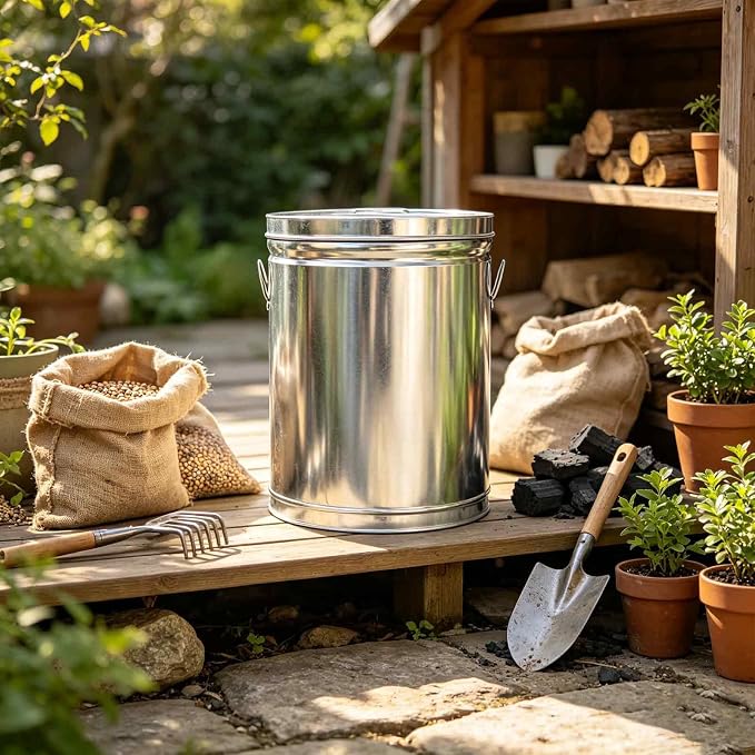 Galvanized Steel Locking Lid Storage Can,Heavy Duty Metal Waste Basket | 6 Gallon Galvanized Trash Can with Lid, Rust-Resistant Steel Body with Handles for Indoor and Outdoor Use L