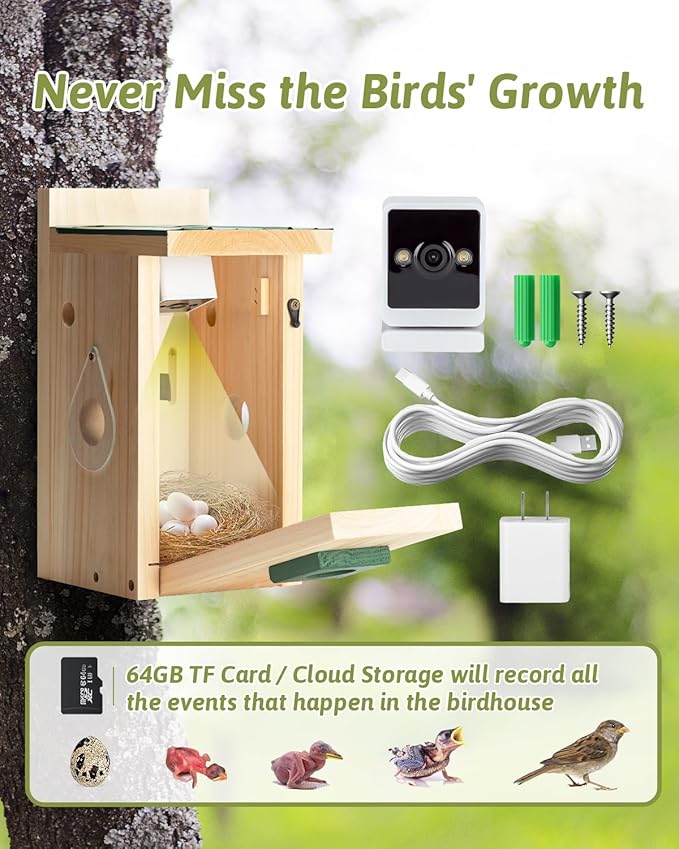 CEDAR ALPHA Bluebird Bird House with Camera,Metal Roof,1080P Birdhouse for Outside with Night Vision, Birdhouse with Camera APP Control, 2.4G WiFi App to Observe Bird Activities