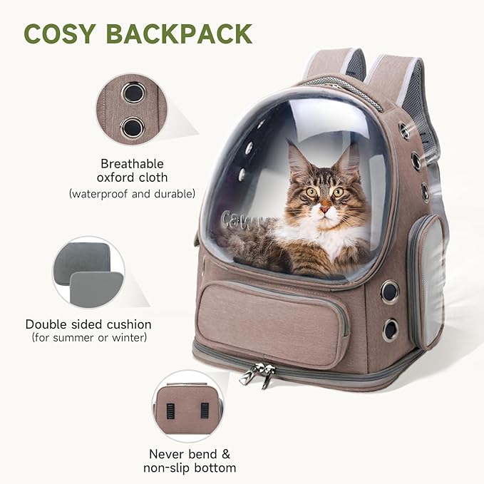 Cawypety Cat Backpack Carrier, Breathable Cat Carrier Large Space Bubble Pet Backpack for Kitty Small Dog up to 15lbs, Transparent & Foldable Pet Carrier for Travel Hiking