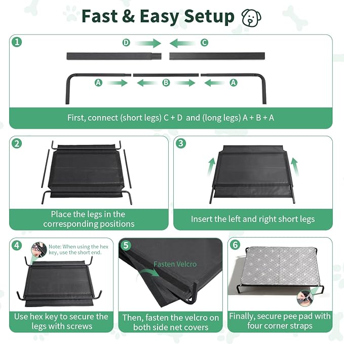 PJYuCien Raised Dog Bed with Pad, 48'' Gray | Saves Time and Effort, Easy to Clean, Portable, Indoor and Outdoor, Suitable for Puppy, Cat and Other Small Animals
