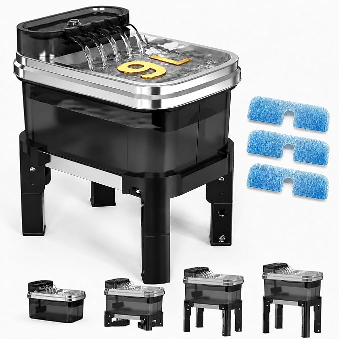 RPZ Dog Water Fountain, 9L Large Capacity Elevated Dog Water Bowl with Filter, 4-Level Adjustable Stainless Steel Water Dispenser for Large Dogs, Quiet Indoor Pet Fountain, No Spill Design