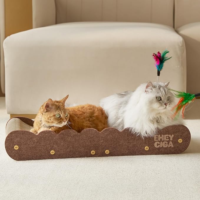 EHEYCIGA 26'' Large Cardboard Cat Scratcher Bed with 2 Cat Teaser Toy | Extra Large Fun Zone, Orthopedic Cat Couch Scratcher for Indoor Cats, Durable Cat Scratching Board, Easy Install