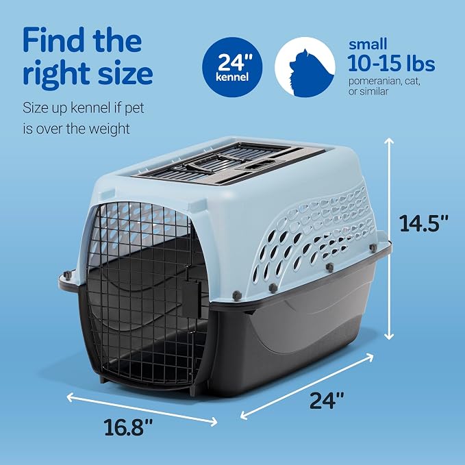 Petmate Dog Crates for Small Dogs & Cat Carriers, Two-Door Plastic Pet Kennel, Top & Front Loading, Made in USA, 24" For Pets Up To 15 lb, Pearl Tan | Plastic pet kennel made in USA, for small pups and kittens, dual entry design, great for travel and v...