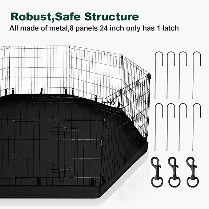 PJYuCien Dog Playpen - 8 Panels 42 inchH Metal Foldable Exercise Pen, Pet Fence Puppy Crate Kennel Indoor Outdoor with Top Cover & Bottom Pad for Medium Large Pets Black…