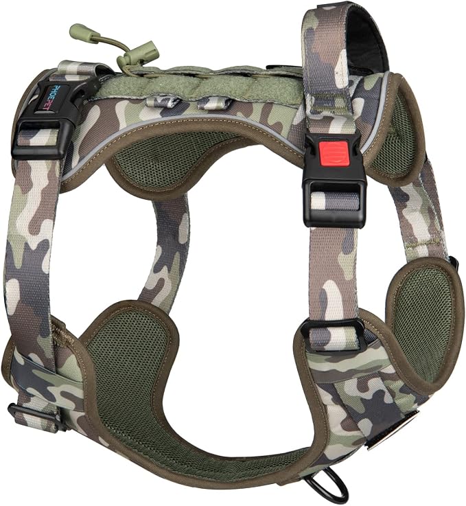 No Pull Tactical Dog Harness,Service Dog Vest Molle & Loop Panels | Army Green M, Metal Front & Back D-ring, Reflective, Easy Control with Padded Handle for Small Medium Large Dogs