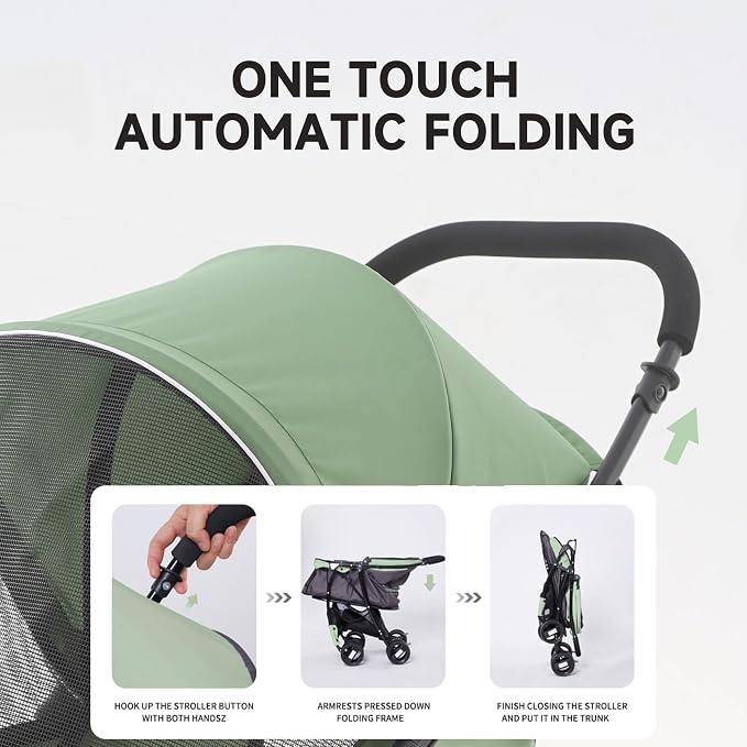 Sunny Sonny Foldable Jogger Pet Stroller with Weather Cover Storage Basket Pet Travel Carrier for S/M Dogs Cats up to 33lbs (Green)