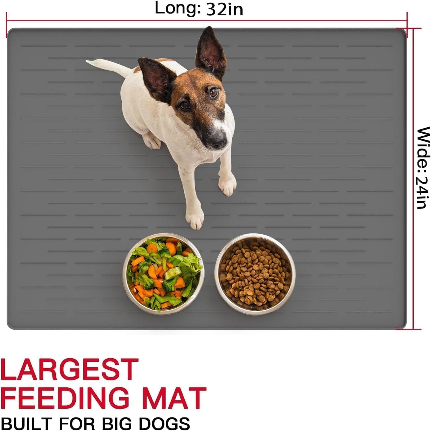 32" x 24" Large Pet Food Mat, Silicone Dog Mats for Food and Water, Nonslip Pet Feeding Mats for Floors,Dog Cat Bowl Mat with Raised Edges, Gray White