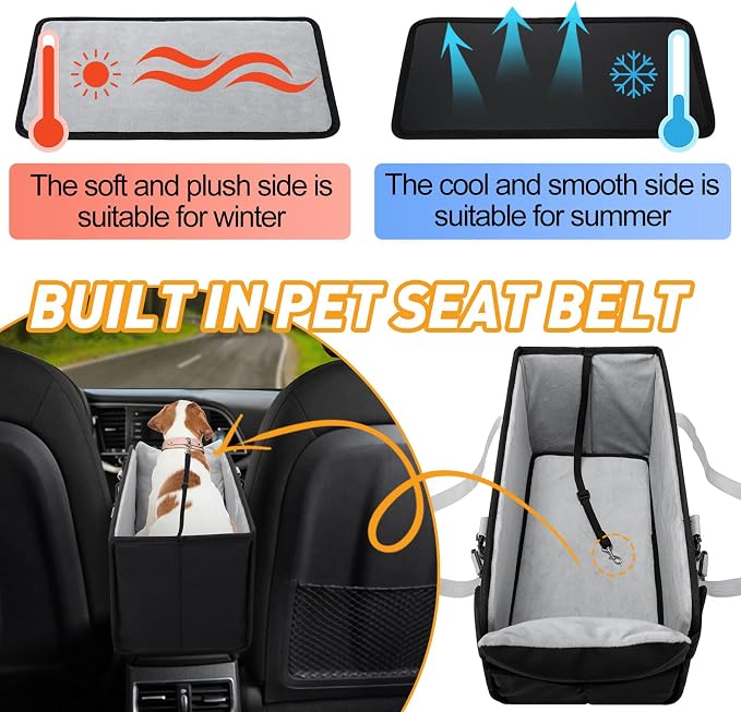 Portable Dog Car Seat for Small Dogs, Puppy Car Seat, Black | Booster Seat With Safety Leash & Adjustable Straps Keeps Small Dogs Secure. Removable Washable Cushion. Fits Most Cars.