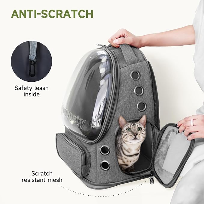 Cawypety Cat Backpack Carrier, Breathable Cat Carrier Large Space Bubble Pet Backpack for Kitty Small Dog up to 12lbs, Transparent & Foldable Pet Carrier for Travel Hiking