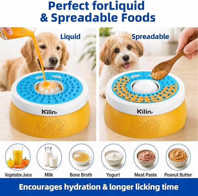 KILIN Dog Lick Bowl Slow Feeder - Non-Spill Dog Enrichment Toys, Lick and Roll Bowl 1 Cup/8 FL OZ, for Dogs with Bone Broth, Yogurt and Wet Puppy Treat, Interactive Licking Ball for Dogs with Anxiety