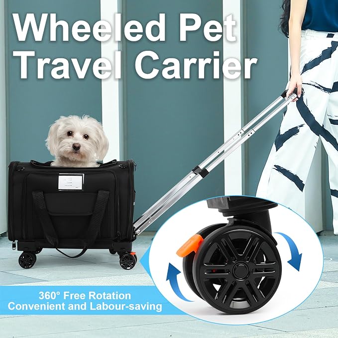 Pet Carrier Airline Approved, Expandable Pet Cat Carriers with Wheels for Dogs, Airline Approved Cat Dog Carrier, TSA Approved Pet Carrier in Cabin, Pet Dog Cat Carrier Soft, Cat Travel Carrier(Grey)