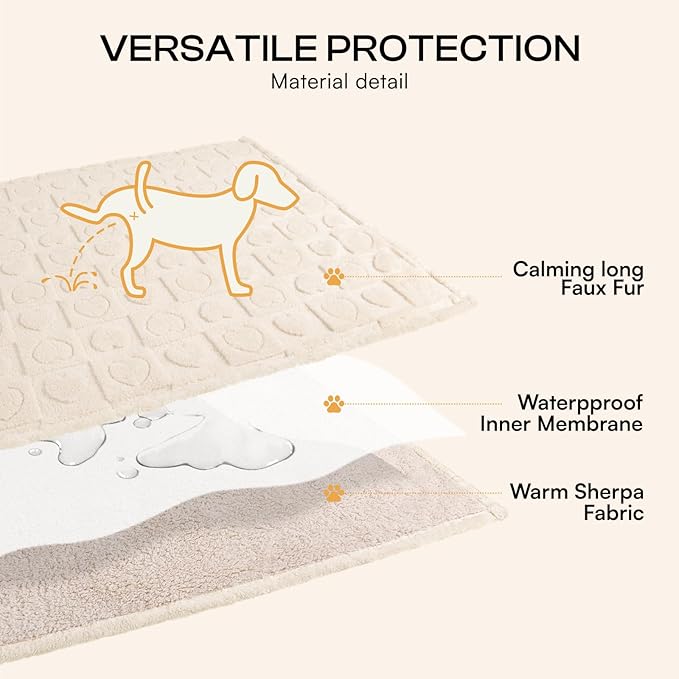 Luciphia Waterproof Dog Blanket for Small Medium Dogs Washable Couch Protector Soft Fluffy 3D Heart Jacquard Puppy Cat Blanket with Sherpa Fleece Cozy Calming Throw Blankets, Beige 57x40 inch