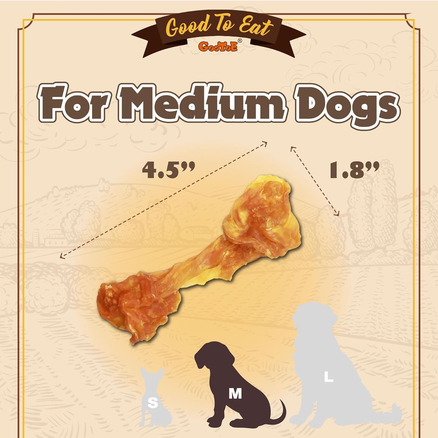 Gootoe Turkey Tendons for Dogs –All-Natural, Hypoallergenic Dog Treats, Rawhide Alternative, Long Lasting Puppy Chews, Healthy Dog Treats for Medium Breeds, Bone (M), 16 oz Pack (1 lb)