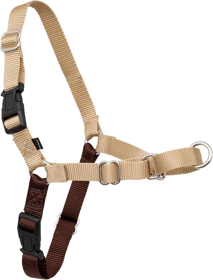 PetSafe Easy Walk Harness, No Pull Dog Harness, Fawn, Medium/Large | Patented Martingale Loop Gives Gradual Shoulder Pressure to Stop Pulling, Front-Chest Leash Clip Prevents Gagging